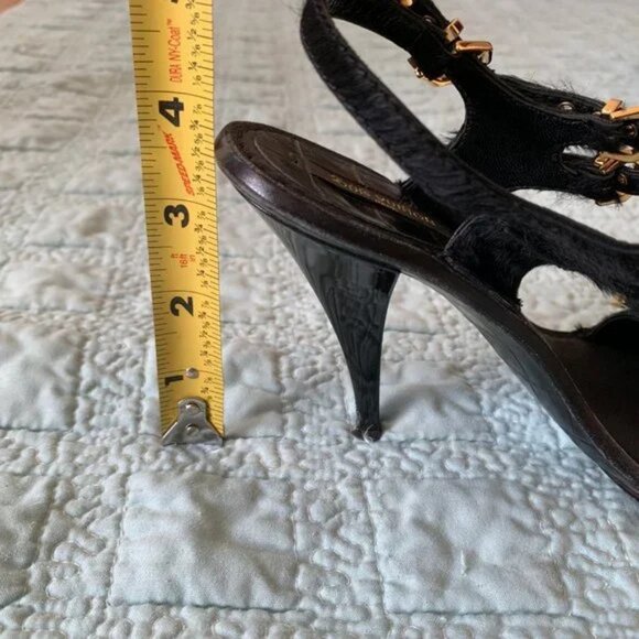 READ DESCR Louis Vuitton Black Tupelo Sandals Calf Leather w/ Box Size 34.5 Rubb - Picture 9 of 10